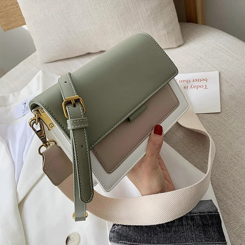 Stylish Contrast-Colour PU Crossbody Bag Versatile Shoulder Bag with Square Shape Dual Strap Design Commuting & Everyday Use
