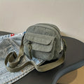 Corduroy Crossbody Bag for Women Casual Harajuku Style Zipper Closure Adjustable Strap Multi Pockets Polyester Lining Beige