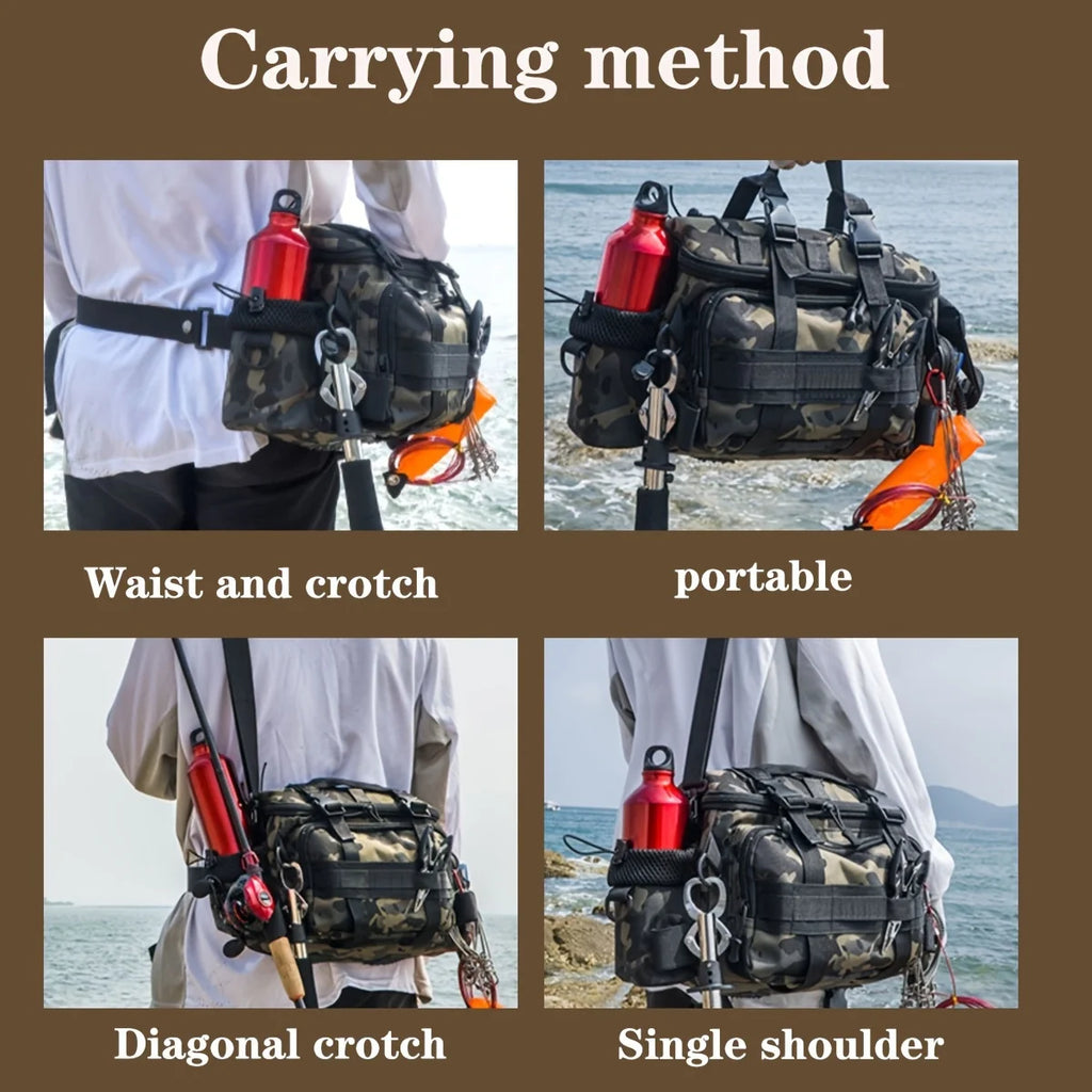 A practical fishing gear bag - canvas waist bag crossbody shoulder bag, universal travel sports bag