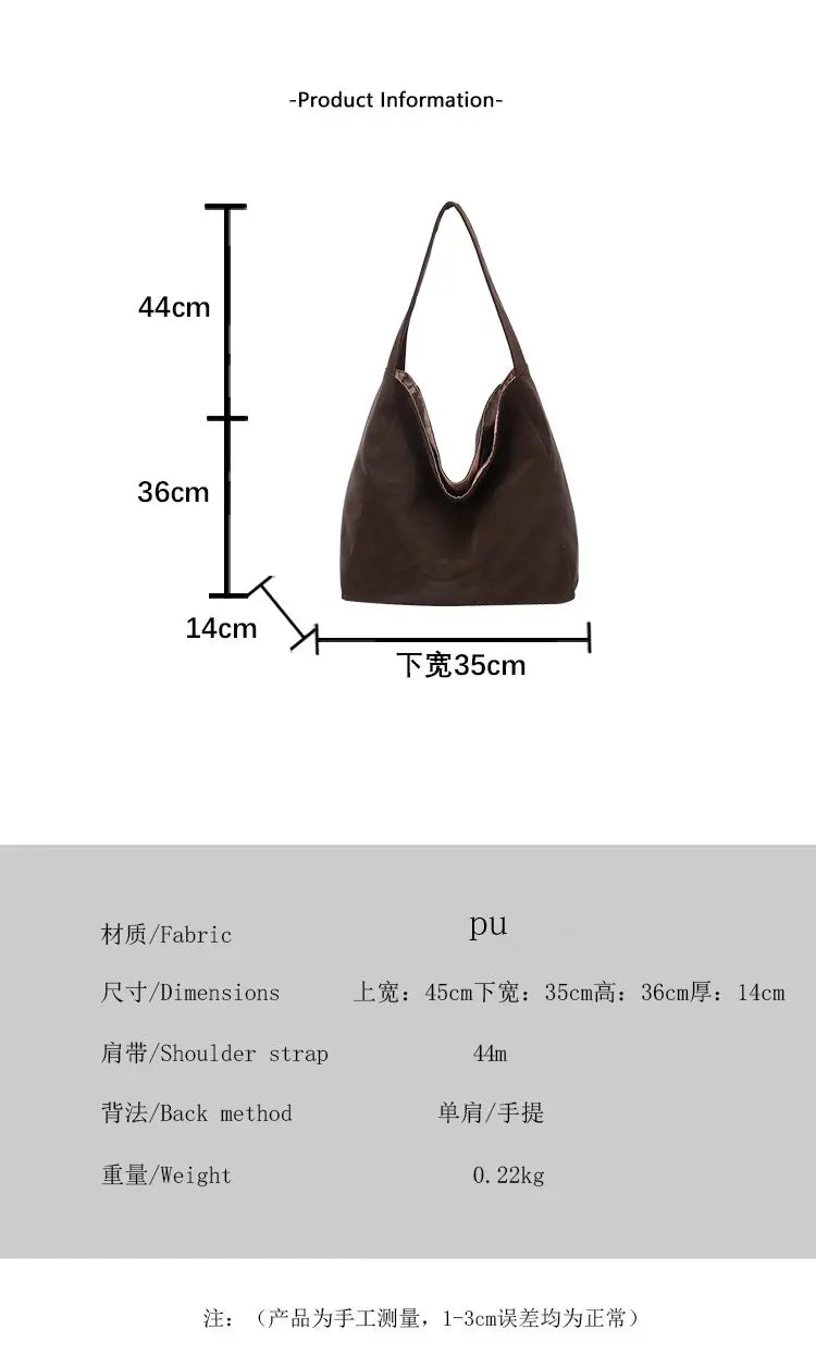 Faux Suede Solid Color Simple Casual Tote 2025 Winter Retro Shoulder Bags Large Capacity Temperament Versatile Women's Handbags