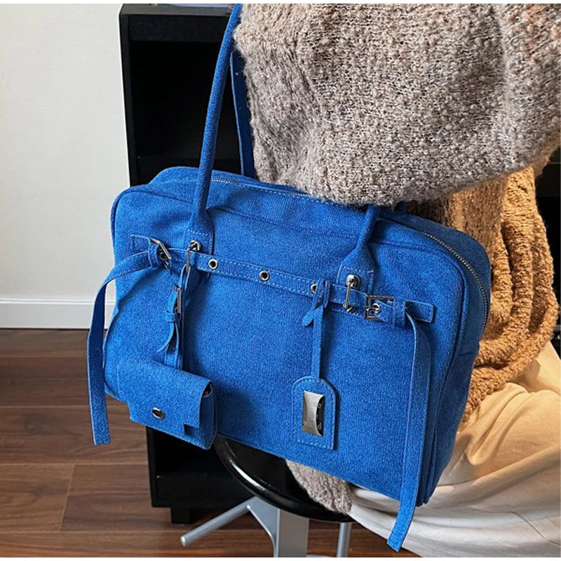 New Retro Ladies Tote Bag Highend Pu Suede Handbag Fashion Simple Large-capacity Shoulder Bag Korean Version Commuter Travel Bag