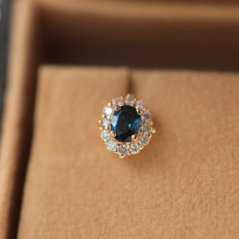 925 Sterling Silver Plated 18k Gold Blue Zircon Earrings Set With Mini Luxury Style Jewelry Accessories