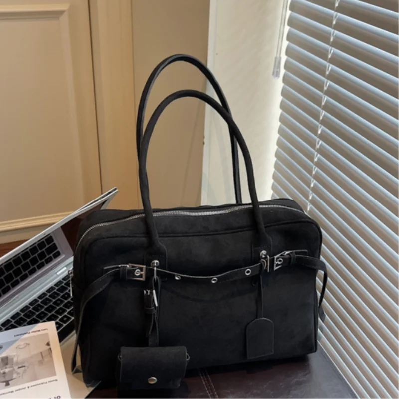 New Retro Ladies Tote Bag Highend Pu Suede Handbag Fashion Simple Large-capacity Shoulder Bag Korean Version Commuter Travel Bag