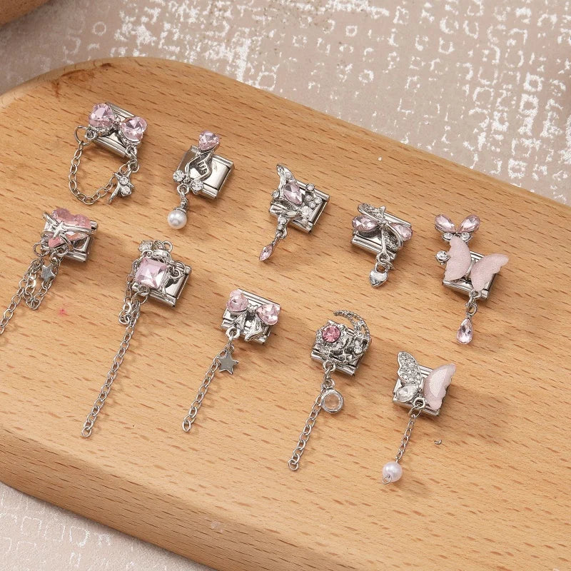 Zircon Moon Cherry Heart Star Bow Knot Butterfly Tassel Italian Charm Links Fit 9mm Bracelet Stainless Steel DIY Making Gifts