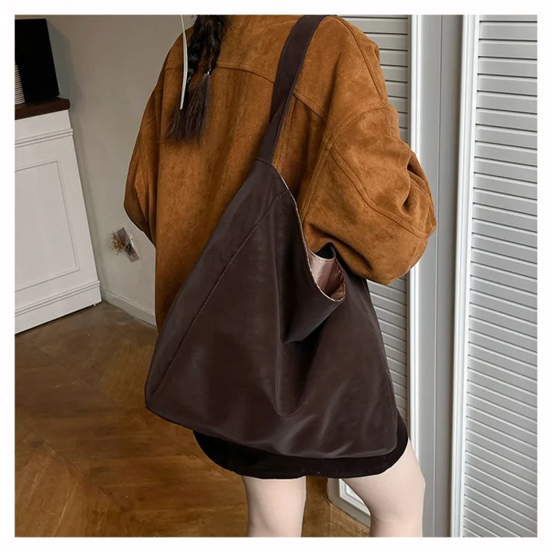 Faux Suede Solid Color Simple Casual Tote 2025 Winter Retro Shoulder Bags Large Capacity Temperament Versatile Women's Handbags