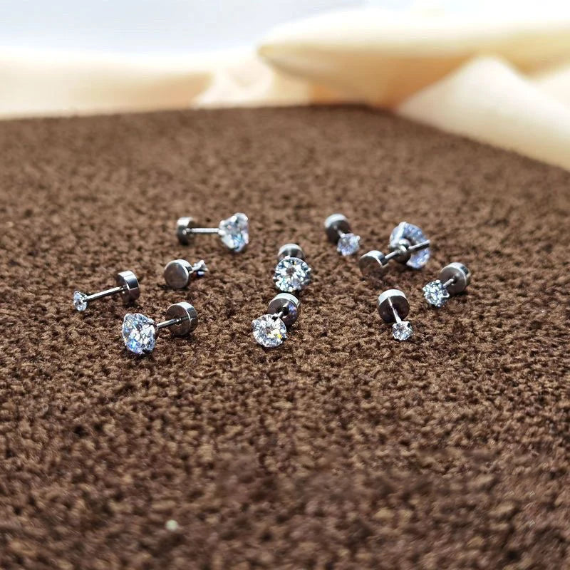 Real 925 Sterling Silver 3/4/5/6/7MM Round Sparkling Zircon Stud Earrings For Women Classic Fine Jewelry Geometric Accessories