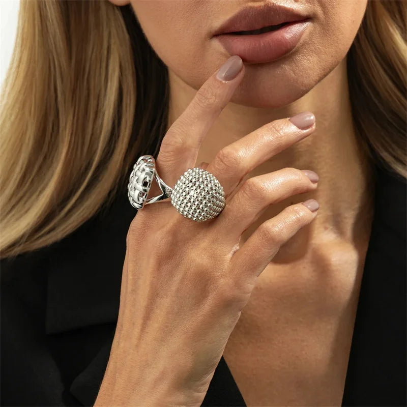 2Pcs/Set Luxury Geometric Adjustable Open Rings for Women Vintage Irregular Square Chunky Knuckle Ring Wedding Jewelry