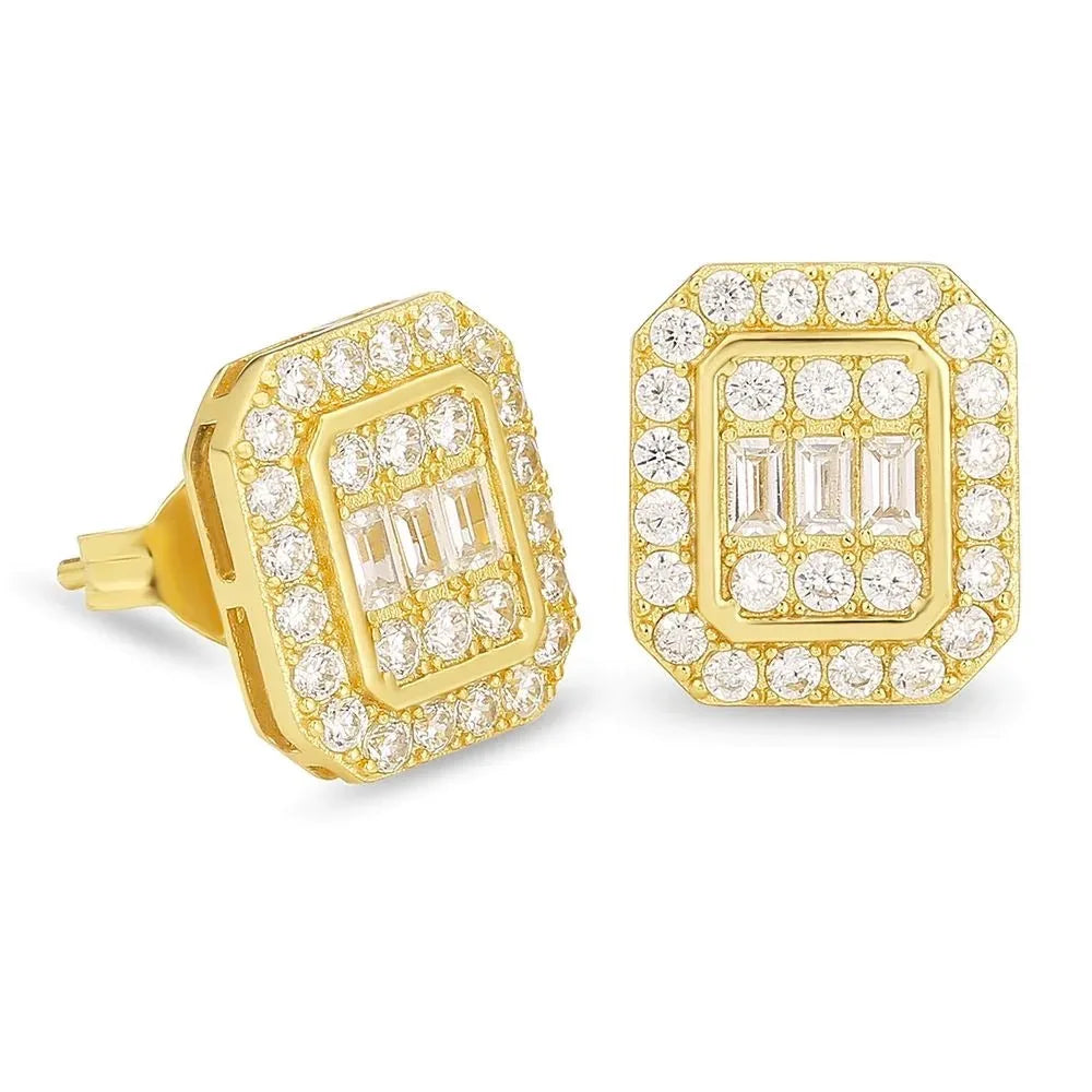 Hip Hop Punk Iced Out Zircon Stud Earrings for Men Women Gold Color Shiny Crystal Ear Accessories Hippie Fashion Jewelry OHE143
