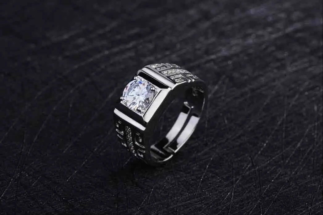 Luxury 925 Sterling Silver Rings For Men Women Crystal Adjustable Size Fashion Gifts Engagement Wedding Nice Noble Jewelry
