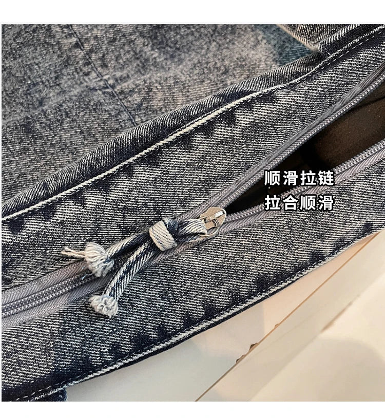 Casual Denim Shoulder Bag for Women Minimalist Daily Commute Crossbody Bag with Interior Zipper Pocket  Simple & Cool Design
