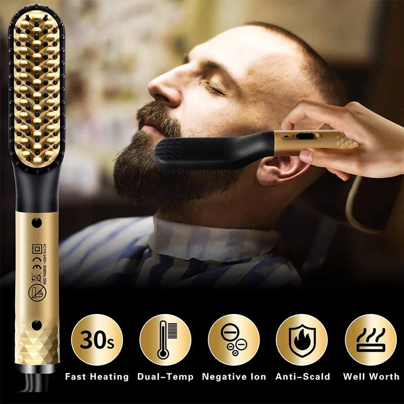 Professional Hair Straightener Multifunctional Quick Heated Men Beard Care Brush Hair Curler Brush Comb Hair Styler Tools