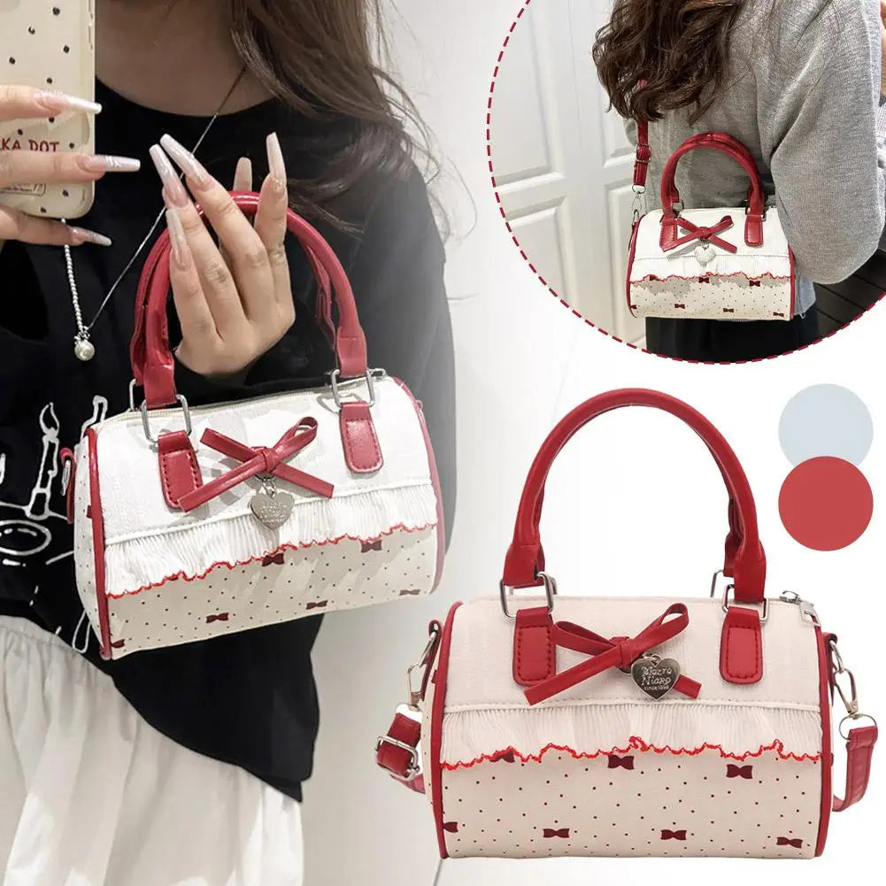 Sweet Style Square Crossbody Bag Waterproof Zipper Bow Design Small Bowling Bag for Party Daily Use Cute Shoulder Purse