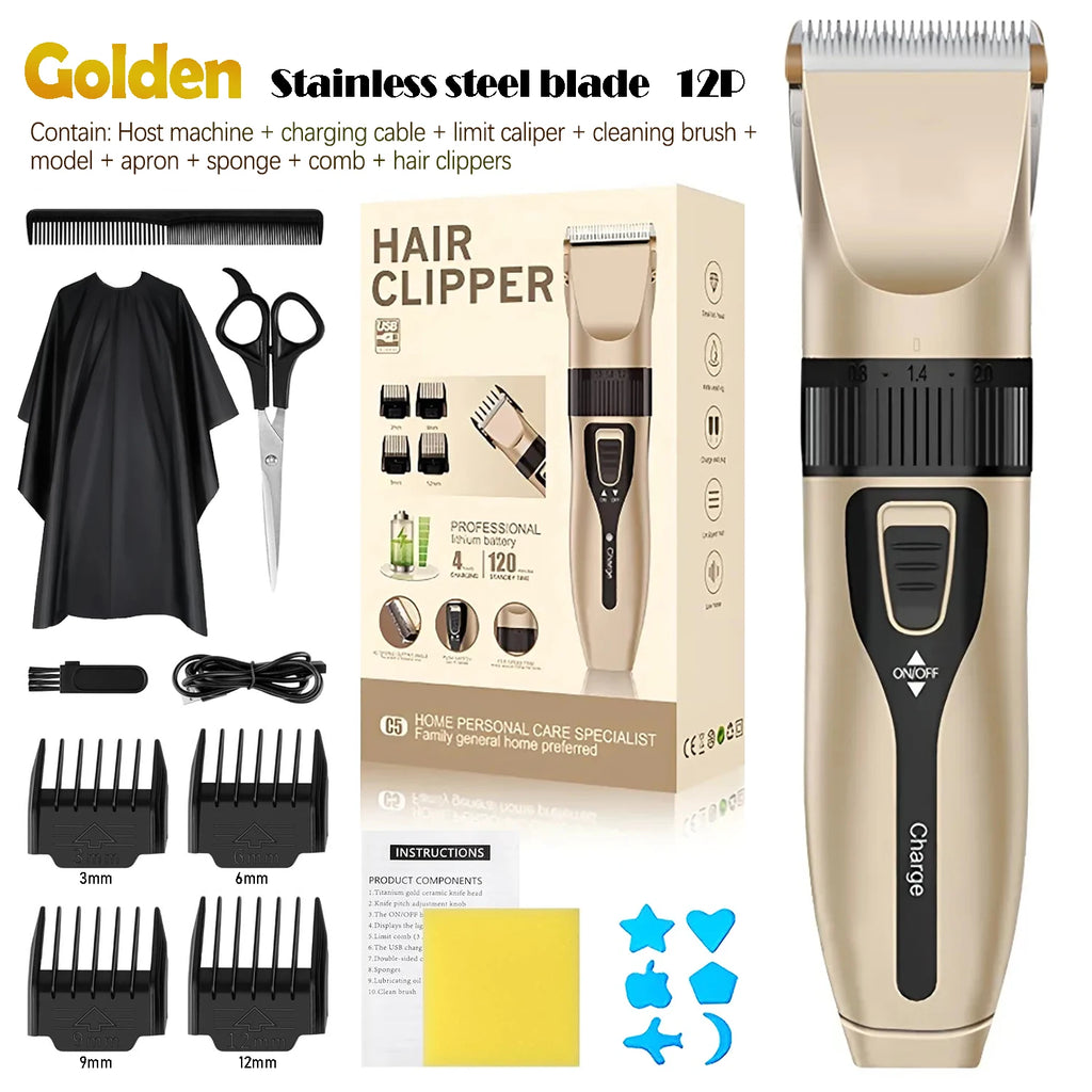 Professional Home Electric Hair Clipper Set with Digital Display, USB Fast Charging, Ceramic Blades & Long Battery Life