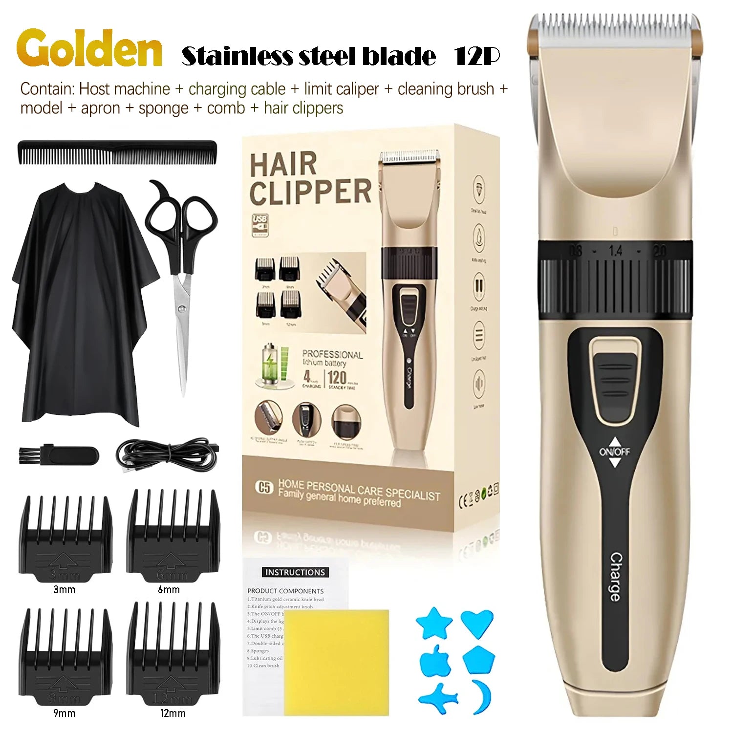 Professional Home Electric Hair Clipper Set with Digital Display, USB Fast Charging, Ceramic Blades & Long Battery Life