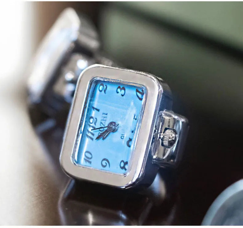 Fashion Adjustable Time Real Watch Rings for Men Women Square Dial Stainless Steel Punk Hiphop Jewelry Mini Battery Clock Gifts