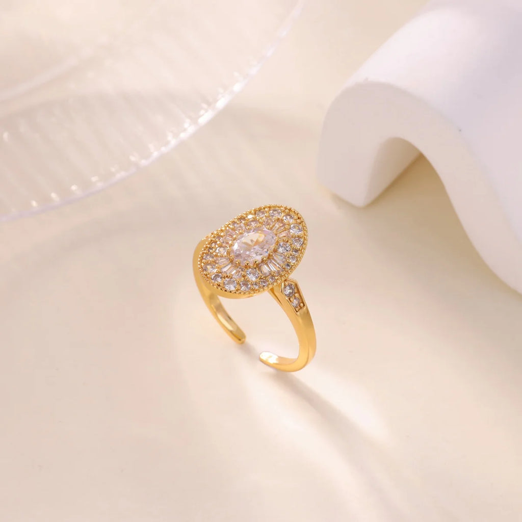 Luxurious Oval Zircon Rings For Women Girls Gold-plated Stainless Steel Ring Wedding Jewelry Elegant Party Mother's Day Gift