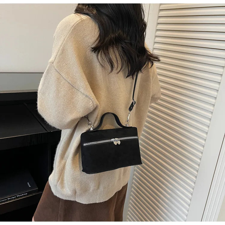 Autumn Winter Premium Suede Tote Bag Texture Simple and Versatile Crossbody Shoulder Bag Retro Vintage Stylish Lunch Box Bag