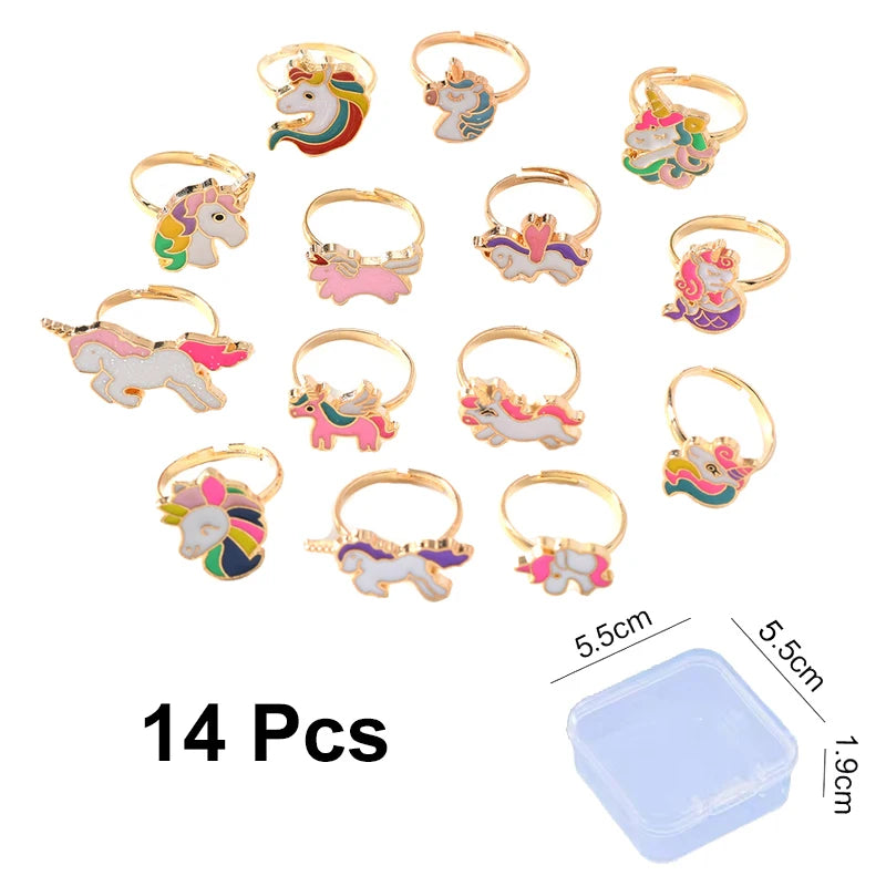 14Pcs Adjustable Rings for Girls Women Cute Cartoon Unicorn Alloy Ring Fashion Beauty Jewelry Christmas New Year Gift for Girl