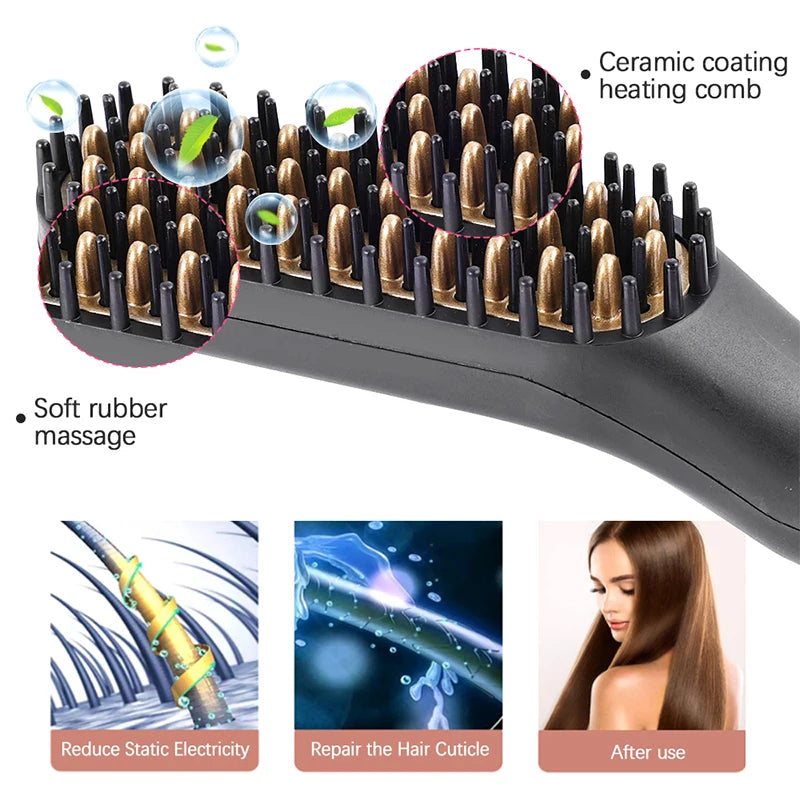 Professional Hair Straightener Multifunctional Quick Heated Men Beard Care Brush Hair Curler Brush Comb Hair Styler Tools