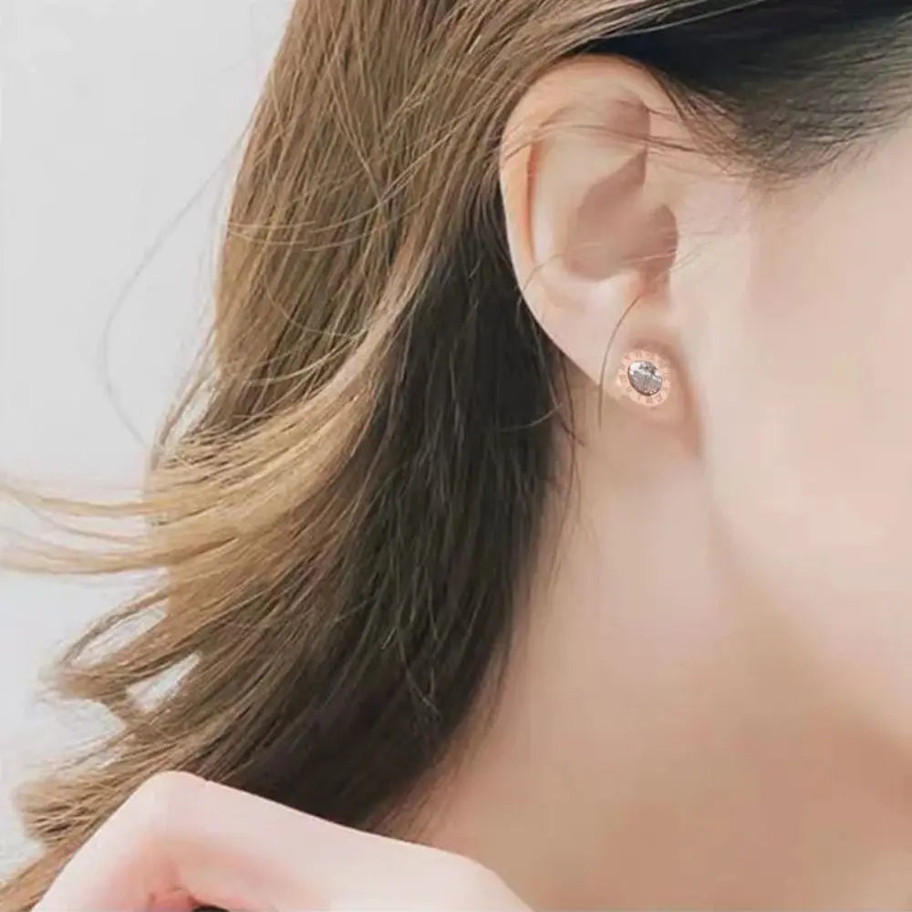 Zircon Roman Numerals Stud Earrings Jewelry Punk  Stud Earrings For Men Hiphop Stainless Steel Ear Accessories Jewelry Gift