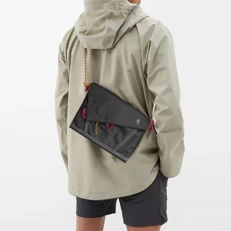 Ultra-Light Unisex Crossbody Shoulder Bag,Hollow Mesh Contrast Color Men Riding Travel Messenger Bag,Women Waterproof Sling Bag