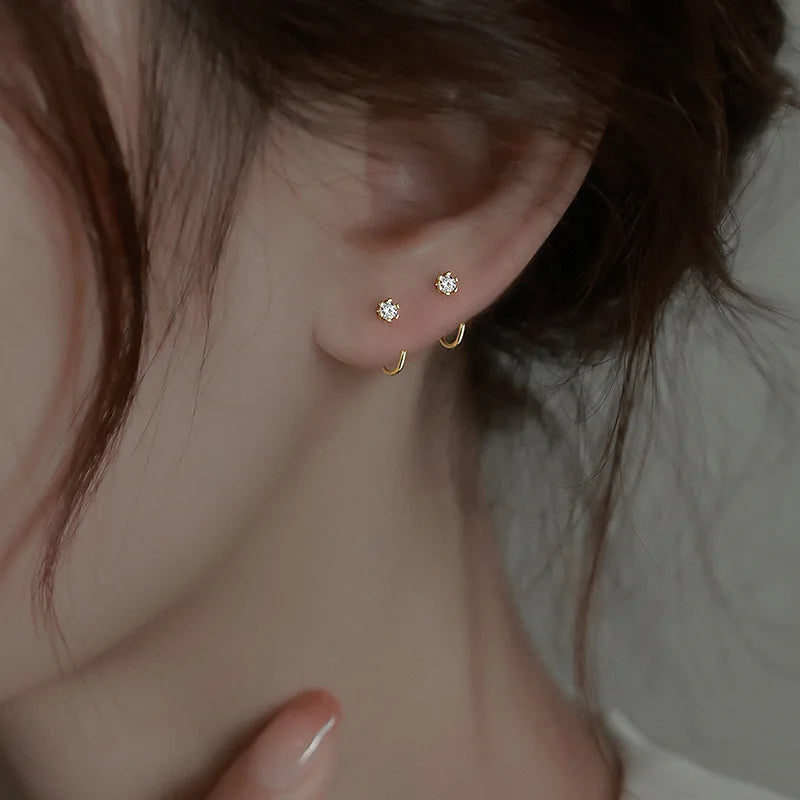 Elegent Minimalist Zircon Stud Earrings for Women Fashion Korean Ear Piercing Delicate Earrings Wedding Party Girl Jewelry Gifts