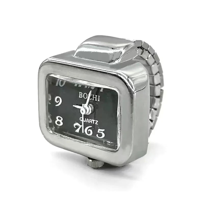 Fashion Adjustable Time Real Watch Rings for Men Women Square Dial Stainless Steel Punk Hiphop Jewelry Mini Battery Clock Gifts
