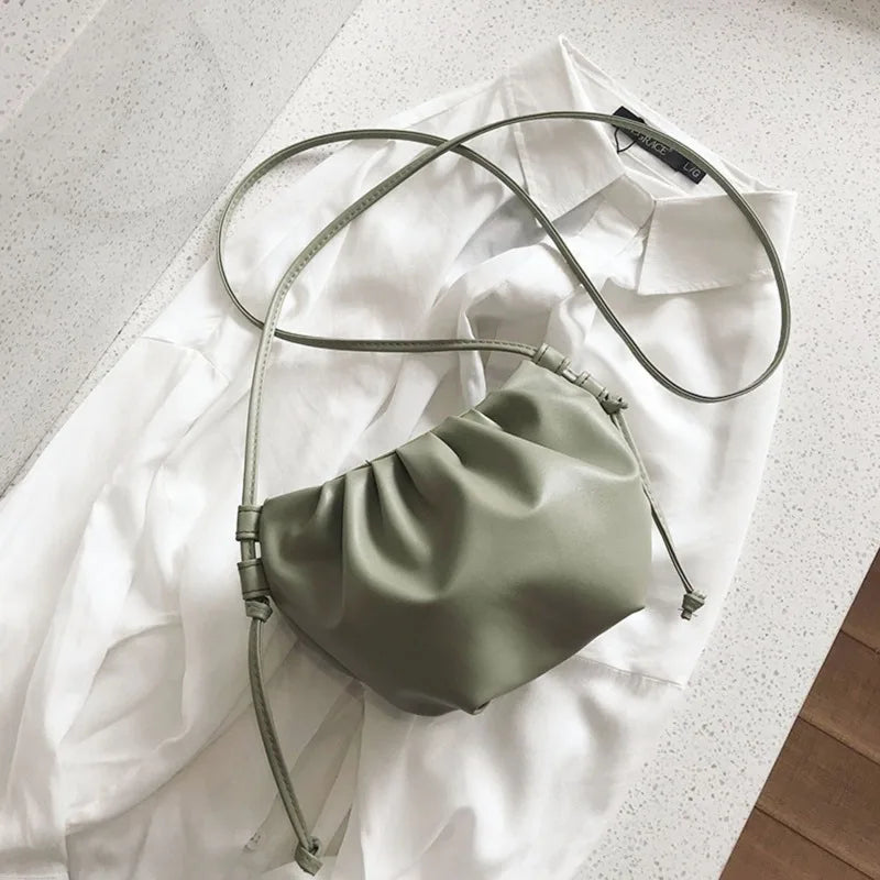 Fashion Women Shoulder Bag New Arrival Crossbody Bag Female Solid Color Pleated Design Ladies Bag Mini Zipper Cloud Bag For Girl