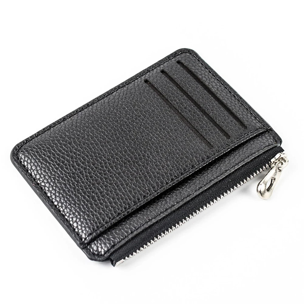 Casual Classic Men'S Wallet Solid Color Textured Pu Zipper Card Holder Mini Slim Wallet For Boyfriend Husband Gift 2022 New