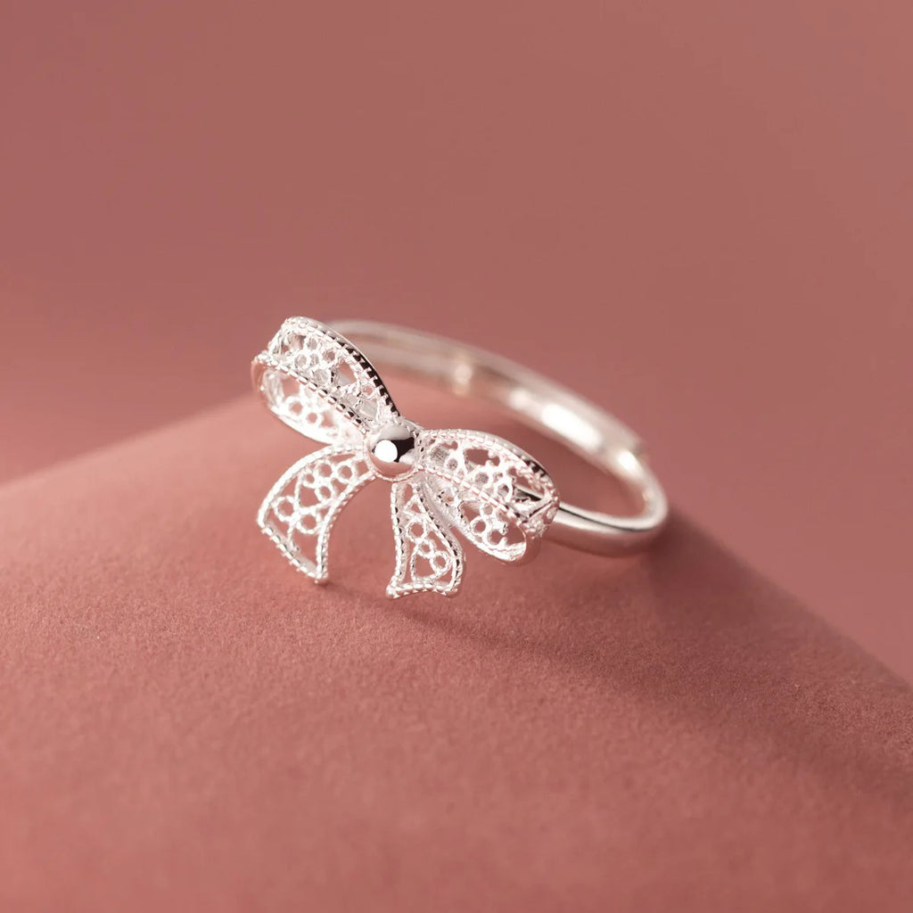 925 Sterling Silver Bow Adjustable Rings For Women Luxury Quality Jewelry Gift Female Wholesale Accessories Jewellery