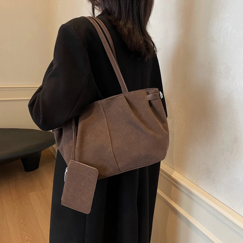 Suede Shoulder Bags for Women Large Capacity Totes Lightweight Underarm Bag Casual Shopper Handbag Solid Color Travel Bucket Bag