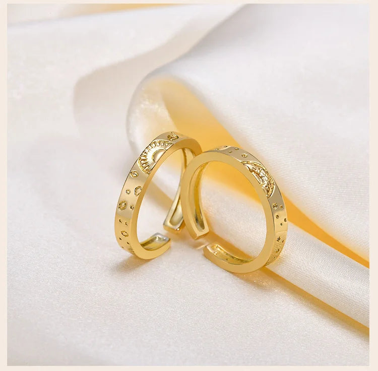 Adjustable Sun and Moon Couple Promise Ring, Boyfriend Girlfriend Matching Band, Price for Pair
