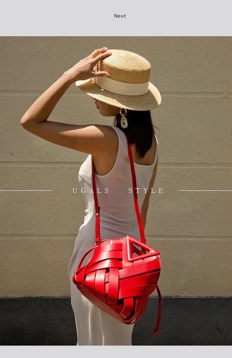 High Quality Women Handbag Textured Woven Handmade Bucket Bag Luxury Clutch Purse Large Capacity Female Shoulder Messenger Bag