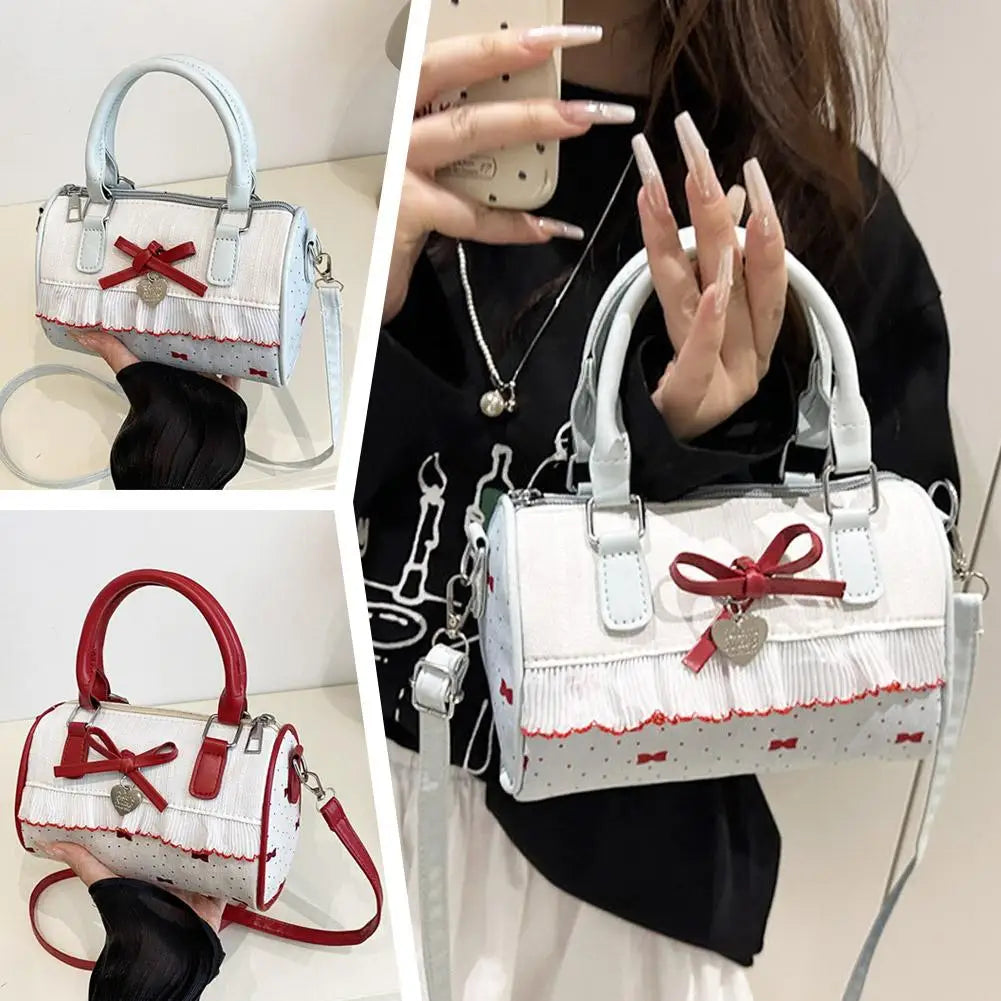 Sweet Style Square Crossbody Bag Waterproof Zipper Bow Design Small Bowling Bag for Party Daily Use Cute Shoulder Purse