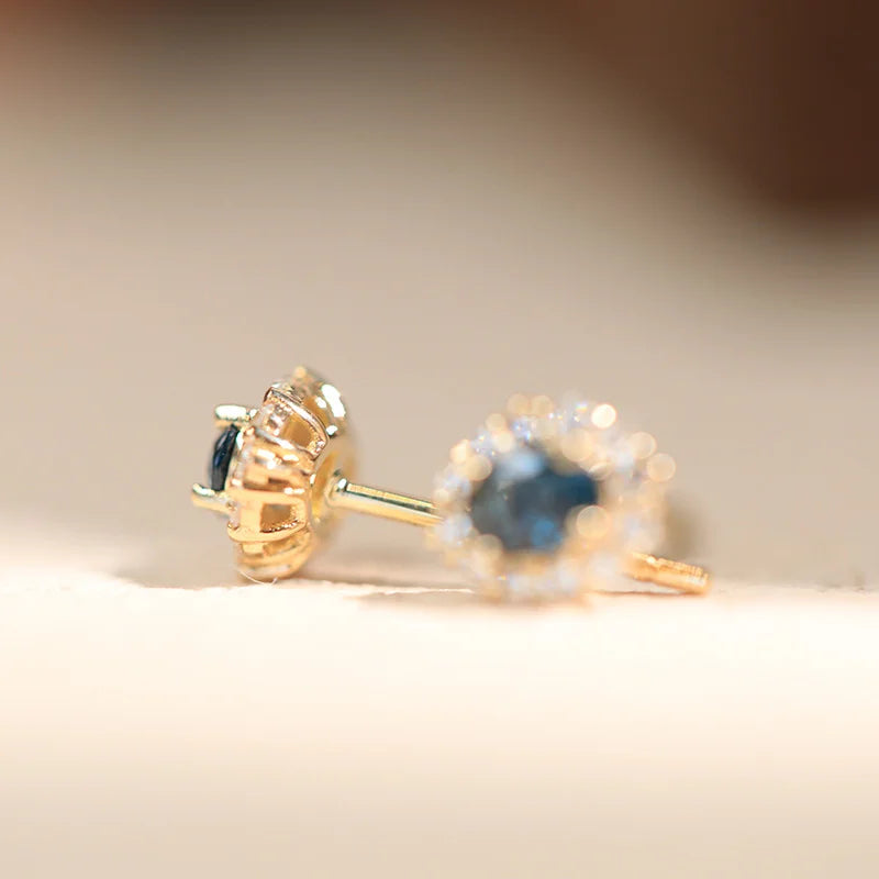 925 Sterling Silver Plated 18k Gold Blue Zircon Earrings Set With Mini Luxury Style Jewelry Accessories