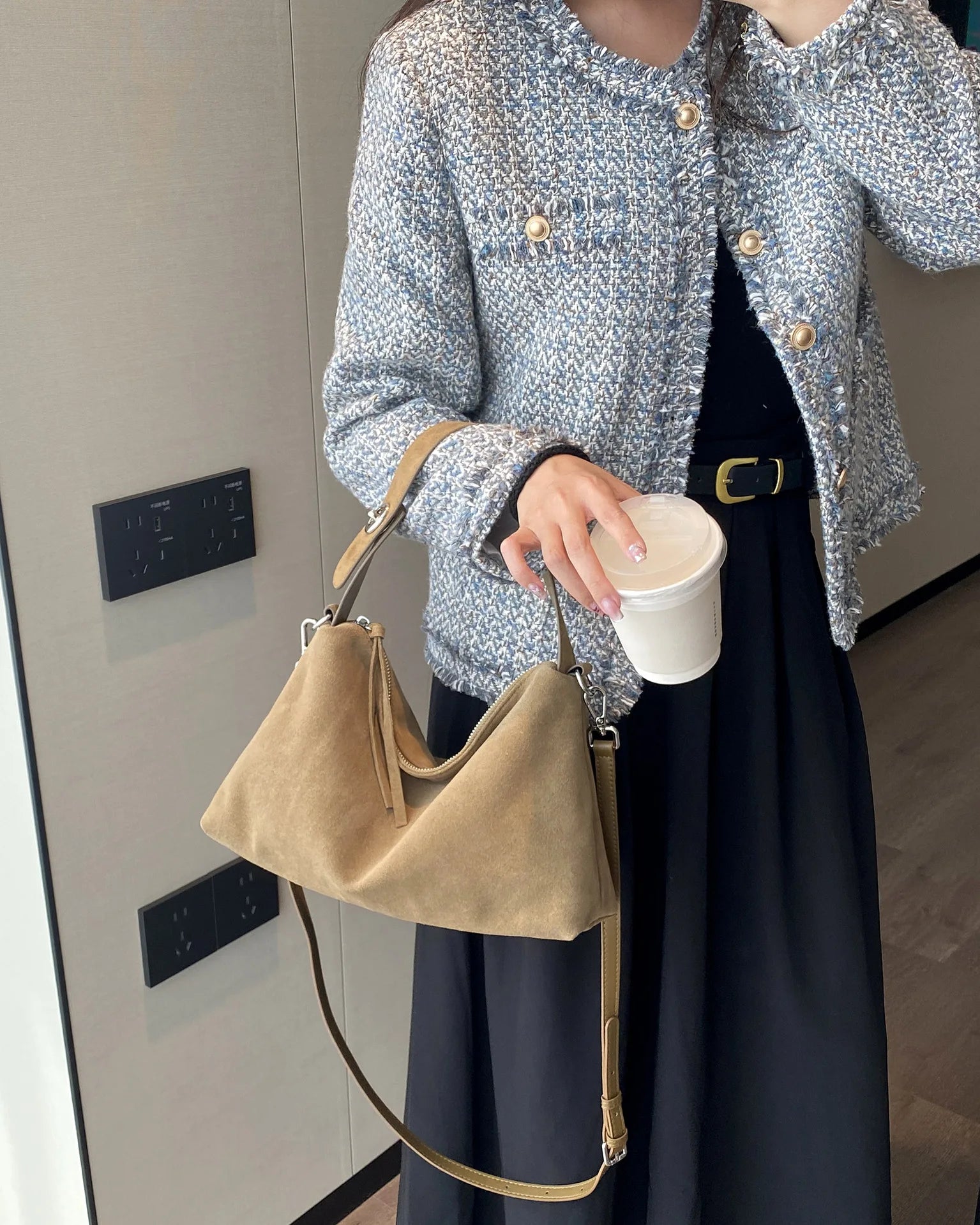 Genuine Grade Autumn Winter Big Boston Luxury Designer Tote Soft Matte Suede Leather Women Handbag Female Shoulder Crossbody Bag