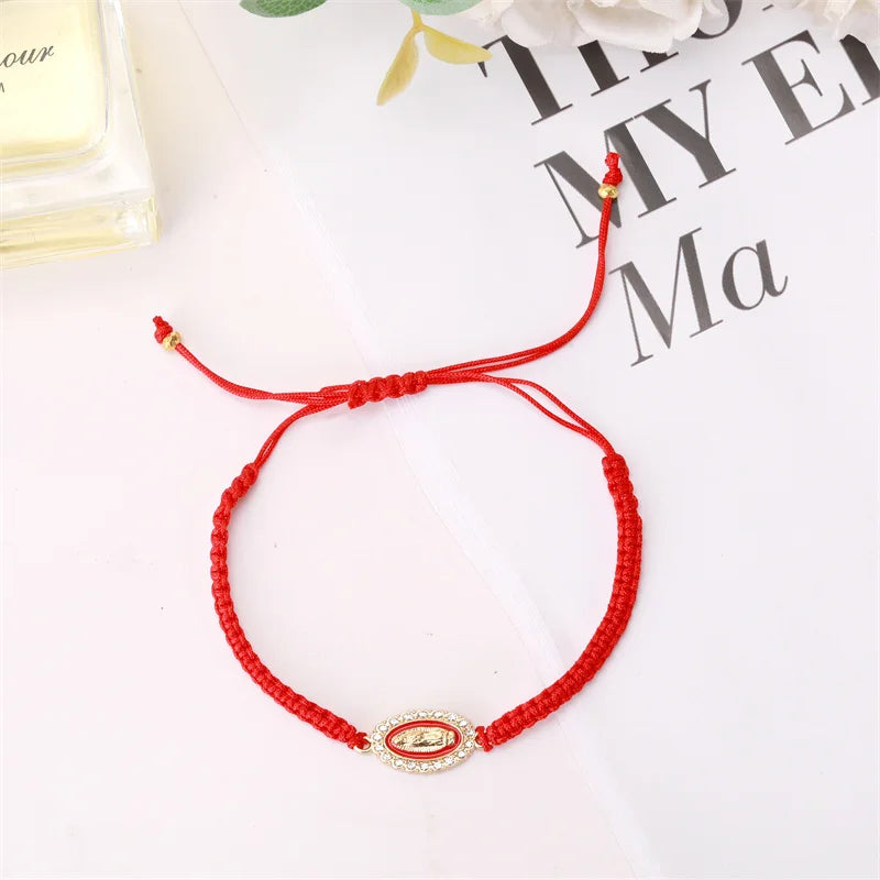 4Pcs Mexican Braclets Virgin Mary San Judas Bracelet For Women Girls Red String Evil Eye Green Beads Anklets Jewelry Gift