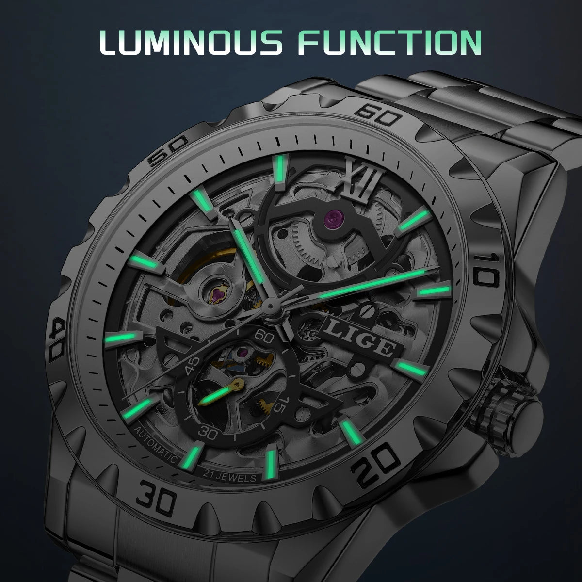LIGE Luxury mechanical Watches Automatic wristwatches Date Luminous Waterproof Hollow TourbillonMen Watch Relogio mecanico reloj