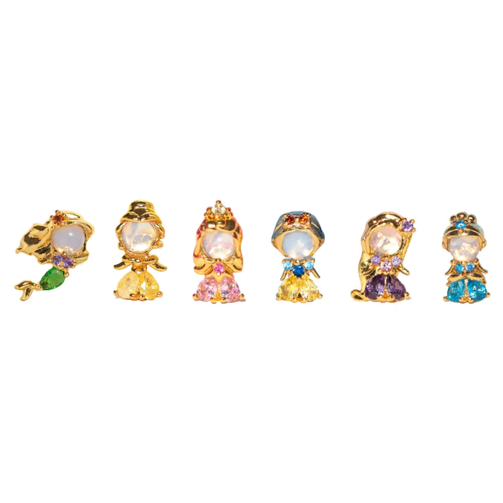 New Ins Colorful Zircon Cute Cartoon Characters Princess Stud Earrings For Women Girls Trendy Party Jewelry Gift