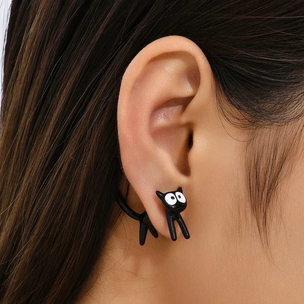 Minimalist Black Cat Earrings for Women Girl Fashion Cute Animal Kitten Stud Earrings Party Gifts Y2K Decor Jewelry Accessories