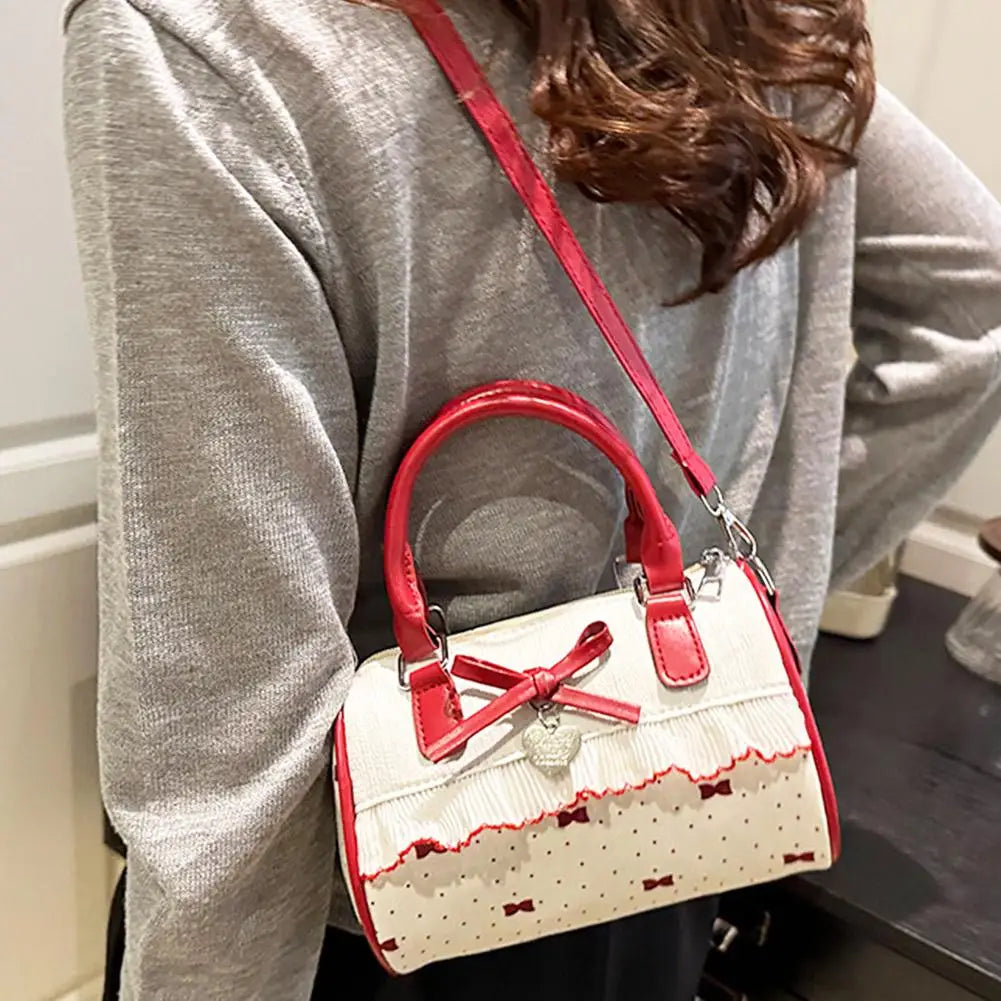 Sweet Style Square Crossbody Bag Waterproof Zipper Bow Design Small Bowling Bag for Party Daily Use Cute Shoulder Purse