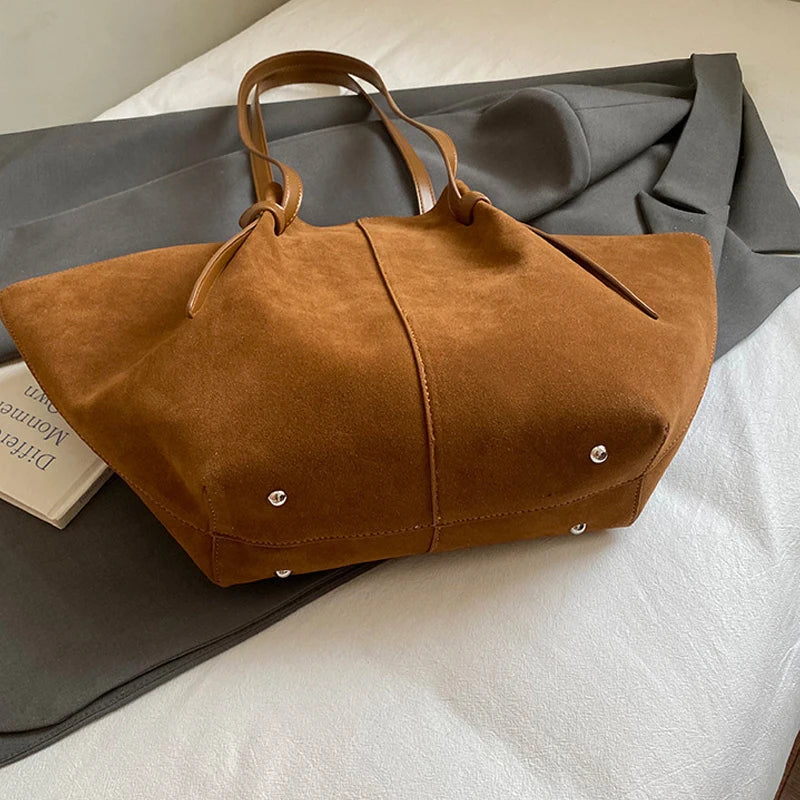 Luxury Faux Suede Women's Tote Bag Large Capacity Shoulder Bag Designer Handbag Wing-shaped Storage Bag Chic Frosted Shoppingbag