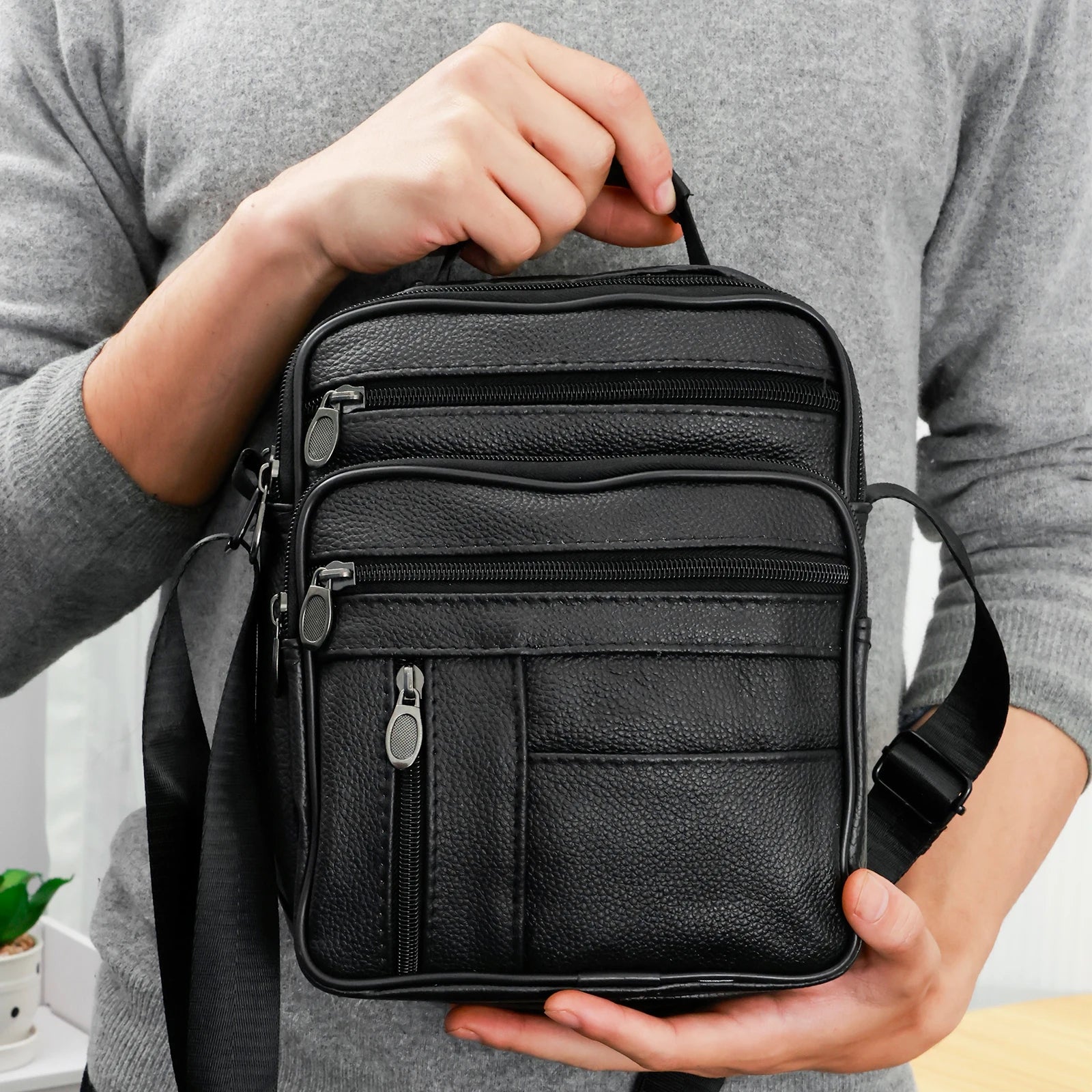 Shoulder Bag Men Small Crossbody Backpack Shoulder Bag with Adjustable Shoulder Straps PU Leather/Oxford Cloth Chest Bag Daypack