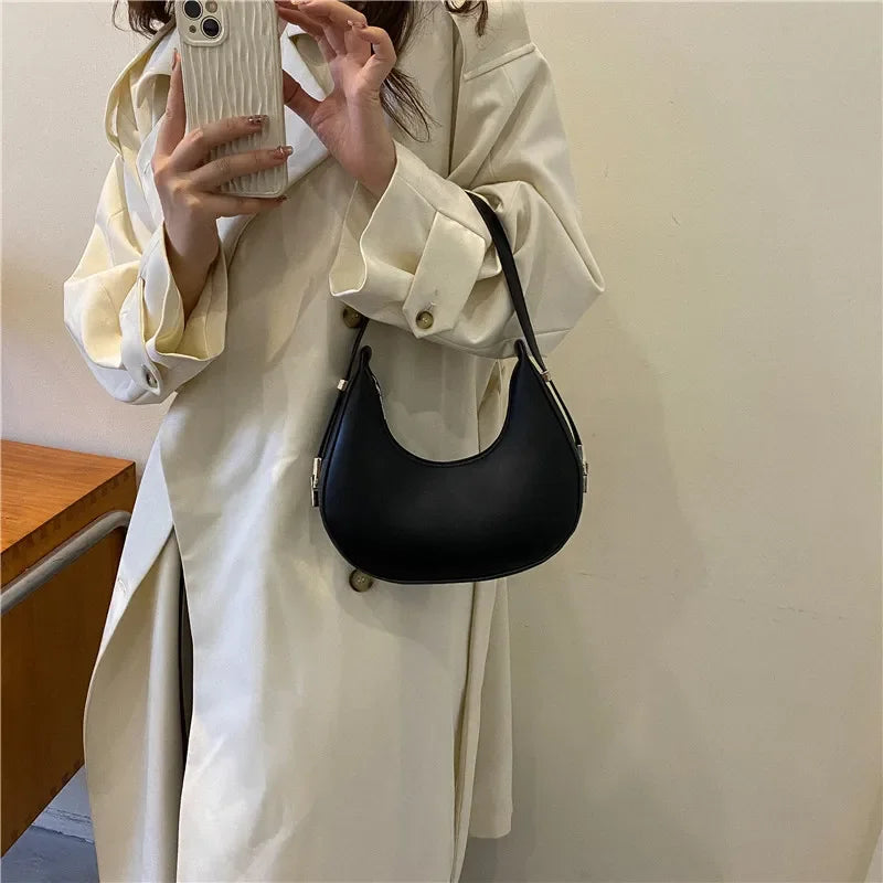 Fashion Luxury Design PU Leather Hobo Shoulder Bag Women Small Clutch Handbag Purse Female Underarm Bag Travel Totes