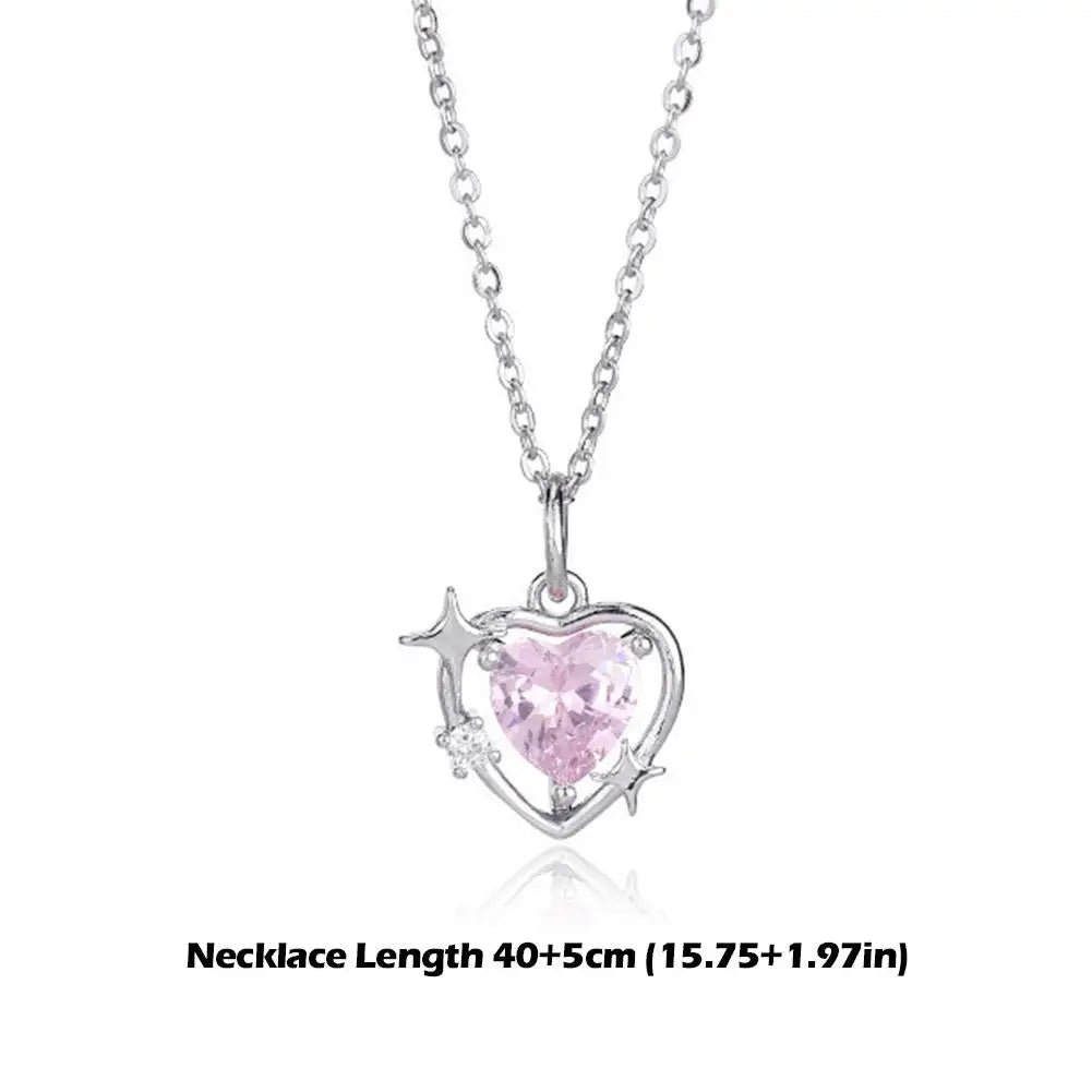 New Fashion Trendy Crystal Pink Zircon Heart Pendant Necklace For Women Girl Elegant and Sweet Punk Party Jewelry