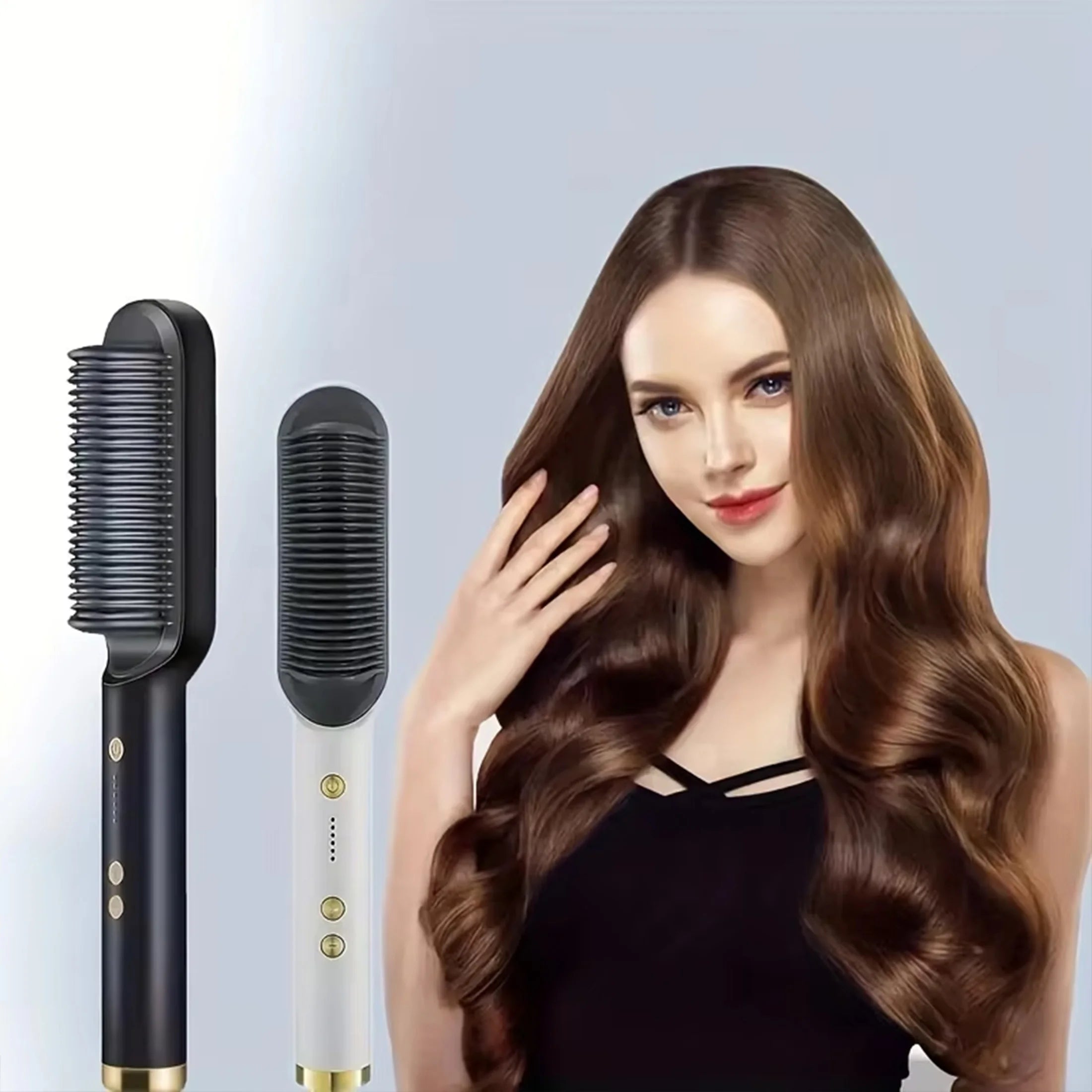 1pc Professional 2-in-1 Hair Straightening Brush - Wet & Dry Use, Versatile Styling Tool for Straightening and Curling