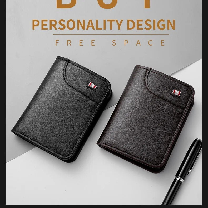 Minimalist PU Leather Retro Men's Wallet Black Coffee Ultra Thin Multiple Pockets Soft Two-Fold ID Card Holder Credit Card 2026