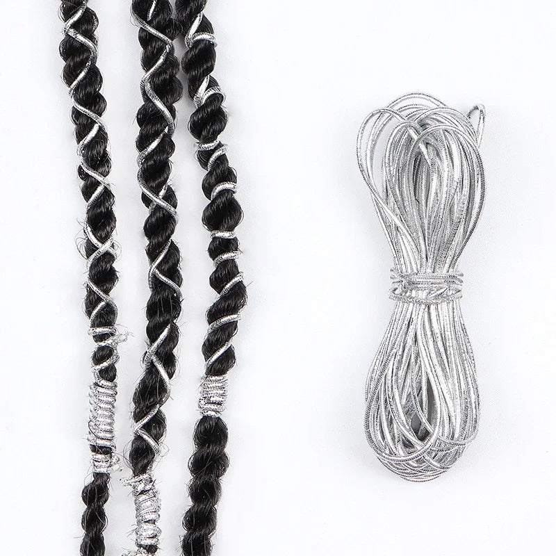 Dreadlock Braids Silver Gold Braiding Hair Deco Styling Shimmer Stretchable African Braids Braided Elastic Cord Hair Accessories