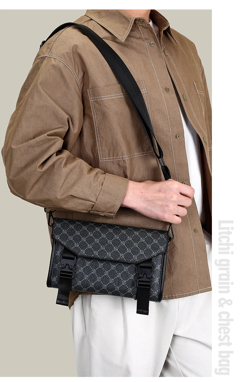 2026 New Design Shoulder Bag Men Crossbody Bag Fashion Business PU Leather Shoulder Bag Male Mobile Phone Bag Purses Handbags