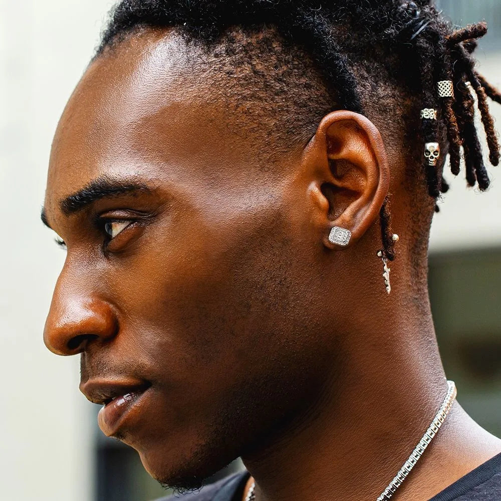 Hip Hop Punk Iced Out Zircon Stud Earrings for Men Women Gold Color Shiny Crystal Ear Accessories Hippie Fashion Jewelry OHE143